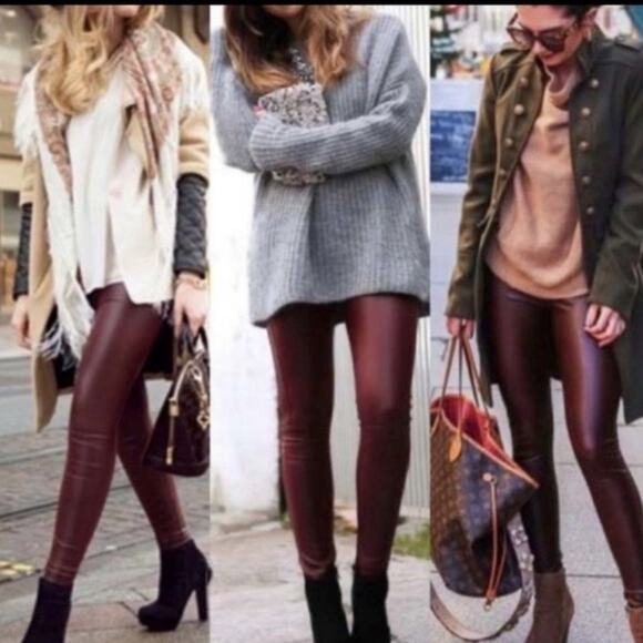 NWT Express Faux Leather Leggings Pull On Pants in Burgundy Wine Size XS - Picture 1 of 7
